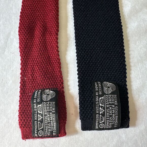 (2) Reine Schurwolle Mens Ties New Wool 2" Wide Navy Blue Red West Germany - Picture 6 of 16
